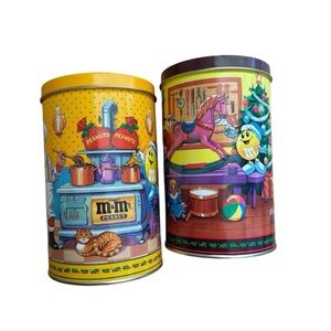 VTG M&M 1994 Set of 2 Plain & Peanut Flavored Christmas Theme Collectible Tins